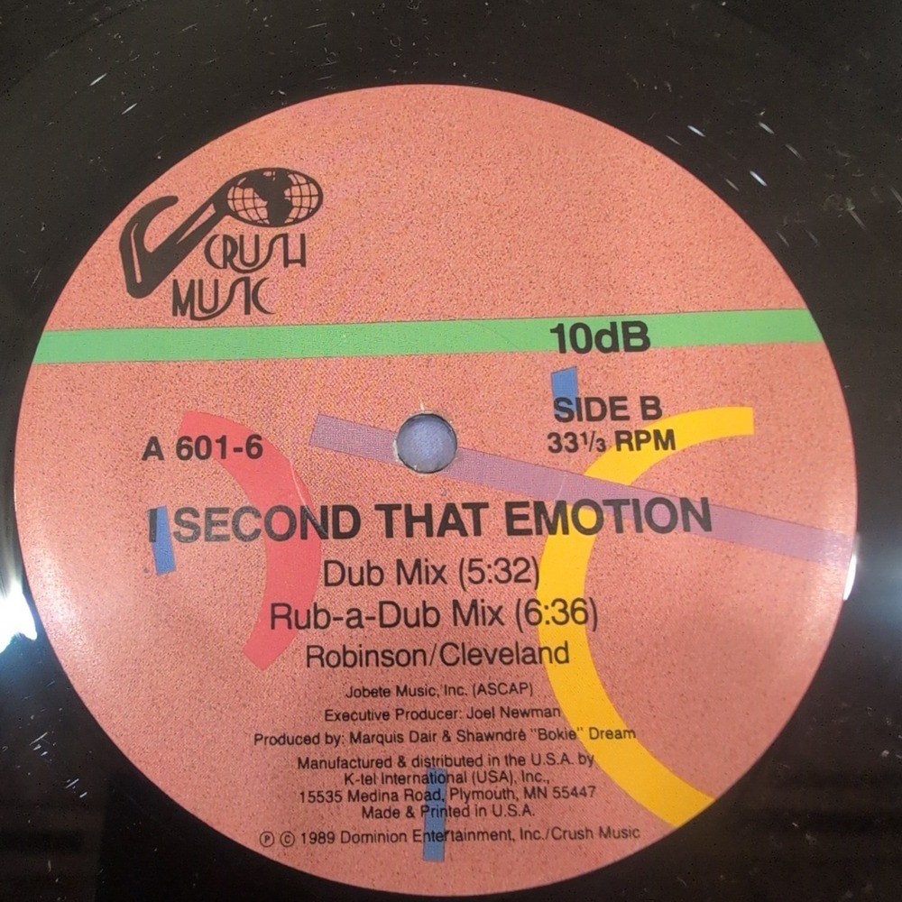10dB I Second That Emotion 12" Vinyl Single 1989 Crush Music A 601-6 VG - Picture 6 of 6